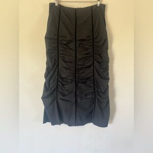 Ronen‎ Chen Black Cotton & Velvet Striped Ruched Midi Skirt